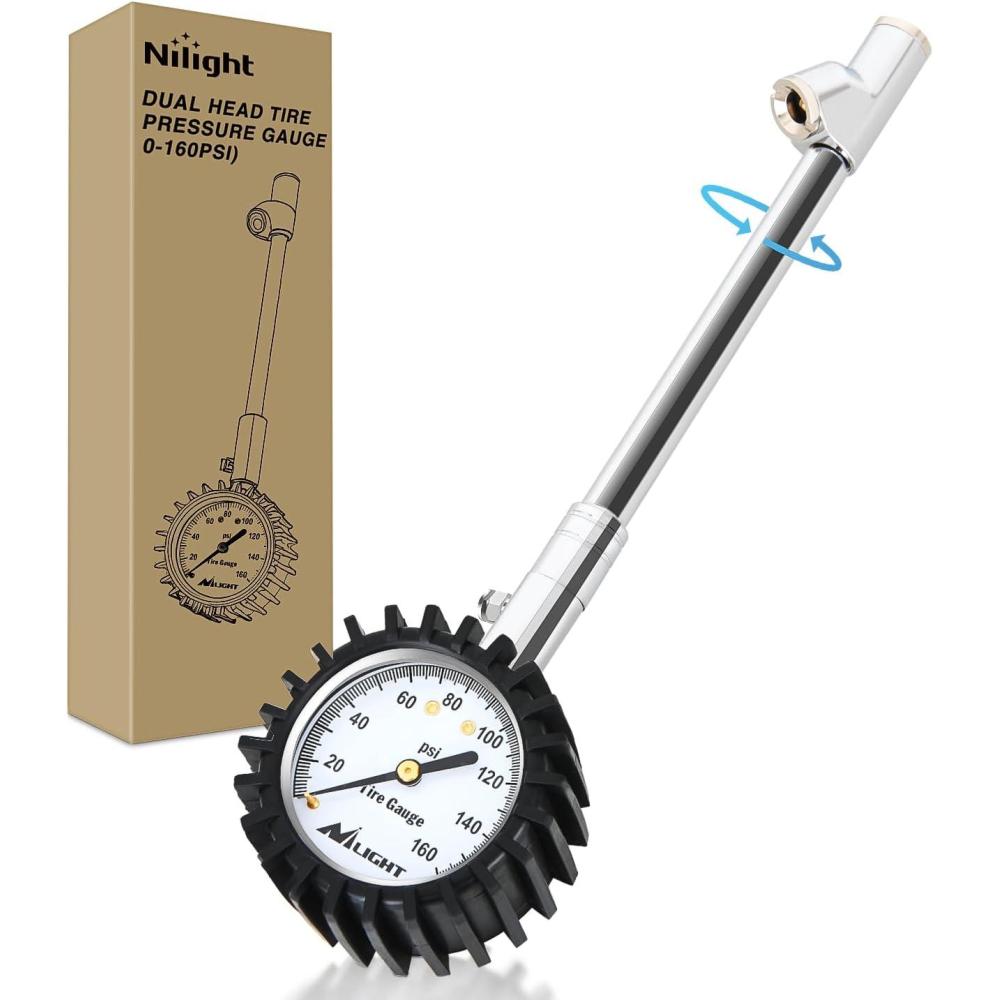 imageNilight Tire Inflator Air Compressor Portable Pump for 12V DC Car Tires with Digital Pressure Gauge 150PSI Auto LED Light Cars ATVs BicyclesDual Head Tire Gauge