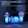 imageNilight Tire Inflator Air Compressor Portable Pump for 12V DC Car Tires with Digital Pressure Gauge 150PSI Auto LED Light Cars ATVs BicyclesDouble Cylinder Air Compressor Pump