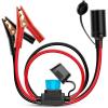 imageNilight 10026W Cord Plug Socket Clamp 49FT  15m 16 AWG ClipOn and Female Cigarette Lighter Adapter Car Battery ExtensionCable with 15A FuseCigarette Lighter Socket to Battery Clamp