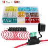 120Pcs ATC/ATO Fuse + 14AWG Holder 10