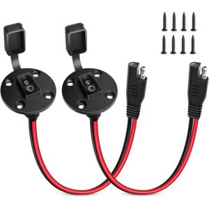 imageNilight  10040W 2 Pack 12AWG SAE Power Socket Sidewall Port Solar Panel Flush Mount Connector Plug 2Pin SAE Cable with 8 Screws for Solar Generator Battery Charger