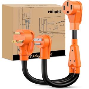 imageNilight  50033R 18 inch 50 Amp to 30 Amp RV Plug Adapter Heavy Duty Dogbone Electrical Adapter with Handle 50A Male to 30A Female Cord Adapter 125V3750W2 Years Warranty50F30M15M Y Splitter
