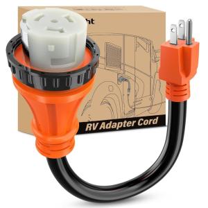 imageNilight  50033R 18 inch 50 Amp to 30 Amp RV Plug Adapter Heavy Duty Dogbone Electrical Adapter with Handle 50A Male to 30A Female Cord Adapter 125V3750W2 Years WarrantyOrange