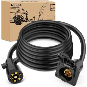 imageNilight  50050R 7Way Trailer Plug Socket Extension Cable 3FT Long 1014 AWG DoubleProng Copper TerminalsWires for 7Blade Trailer Wiring Connector Cord 2 Years Warranty12FT Trailer Extension Cord