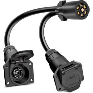 imageNilight  50050R 7Way Trailer Plug Socket Extension Cable 3FT Long 1014 AWG DoubleProng Copper TerminalsWires for 7Blade Trailer Wiring Connector Cord 2 Years WarrantyY Splitter Trailer Plug