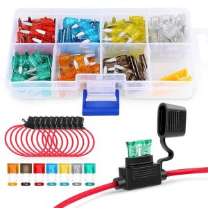 imageNilight 120 PCS Mini ATMAPM Blade Fuse 5A75A10A15A20A25A30A AMP Assorted Set with 10 Pack 14AWG ATCATO Inline Fuse Holder120Pcs ATMAPM Fuse  14AWG Holder 10