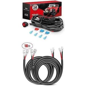 imageNilight 16 AWG LED Light Bar Wiring Harness Kit  2 Leads with 2PCS 16 AWG 10 Feet Wiring Harness Extension Kit 12V On Off Switch for Off Road Lights LED Work Light Bar 2 Years Warranty