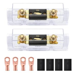 imageNilight 2PCS 250A ANL Fuse Holder with ANL Fuse Electrical Protected Insulating Cover 516quot Copper Lugs for 0 2 4 AWG Cables Used for car Audio Amplifier High Current Applications250A