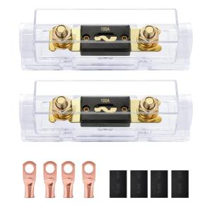 imageNilight 2PCS 250A ANL Fuse Holder with ANL Fuse Electrical Protected Insulating Cover 516quot Copper Lugs for 0 2 4 AWG Cables Used for car Audio Amplifier High Current Applications100A
