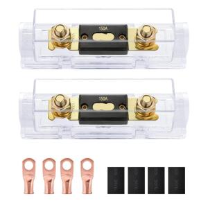 imageNilight 2PCS 250A ANL Fuse Holder with ANL Fuse Electrical Protected Insulating Cover 516quot Copper Lugs for 0 2 4 AWG Cables Used for car Audio Amplifier High Current Applications150A