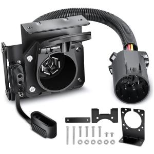 imageNilight 4Way Flat to 7Way Round RV Blade Adapter Plug 4 Pin to 7 Pin Vehicle Side Trailer Light Adapter with Extra Output Wire Tow Hitch Wire Adapter 7 Way Car End with mounting BracketUSCAR 7Pin to 74Pin Trailer Adapter