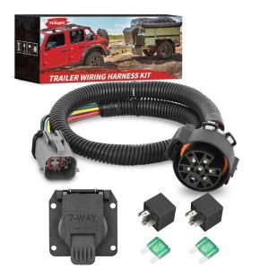 imageNilight 4Way Flat to 7Way Round RV Blade Adapter Plug 4 Pin to 7 Pin Vehicle Side Trailer Light Adapter with Extra Output Wire Tow Hitch Wire Adapter 7 Way Car End with mounting Bracket19992001 Ford F250F550 Trailer Harness