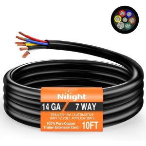imageNilight 50049R 7Way 8 Feet Heavy Duty 7 Way Plug Inline Trailer Cord for Truck Camper Blade Molded RV Cable Wire Weatherproof ampamp Corrosion Resistant8FT2 Years WarrantyRV Standard Trailer Cord 10FT