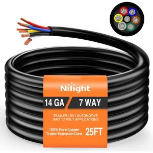 imageNilight 50049R 7Way 8 Feet Heavy Duty 7 Way Plug Inline Trailer Cord for Truck Camper Blade Molded RV Cable Wire Weatherproof ampamp Corrosion Resistant8FT2 Years WarrantyRV Standard Trailer Cord 25FT
