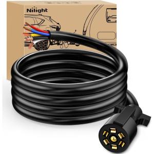 imageNilight 50049R 7Way 8 Feet Heavy Duty 7 Way Plug Inline Trailer Cord for Truck Camper Blade Molded RV Cable Wire Weatherproof ampamp Corrosion Resistant8FT2 Years WarrantyRV Standard Trailer Cord 8FTwPlug