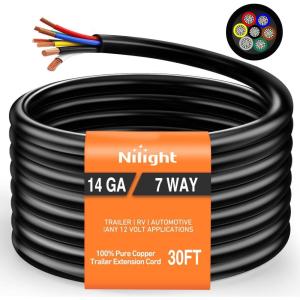 imageNilight 50049R 7Way 8 Feet Heavy Duty 7 Way Plug Inline Trailer Cord for Truck Camper Blade Molded RV Cable Wire Weatherproof ampamp Corrosion Resistant8FT2 Years WarrantyRV Standard Trailer Cord 30FT