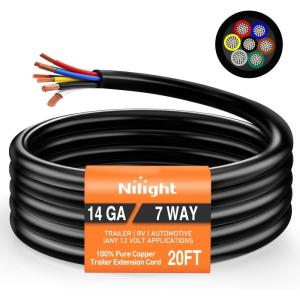 imageNilight 50049R 7Way 8 Feet Heavy Duty 7 Way Plug Inline Trailer Cord for Truck Camper Blade Molded RV Cable Wire Weatherproof ampamp Corrosion Resistant8FT2 Years WarrantyRV Standard Trailer Cord 20FT