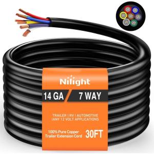 imageNilight 50049R 7Way 8 Feet Heavy Duty 7 Way Plug Inline Trailer Cord for Truck Camper Blade Molded RV Cable Wire Weatherproof ampamp Corrosion Resistant8FT2 Years WarrantyTraditional SAE Trailer Cord 30FT