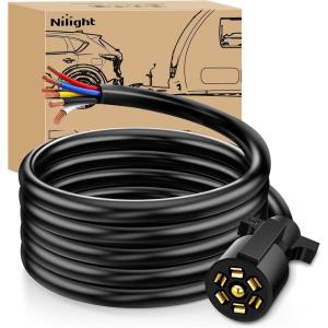 imageNilight 50049R 7Way 8 Feet Heavy Duty 7 Way Plug Inline Trailer Cord for Truck Camper Blade Molded RV Cable Wire Weatherproof ampamp Corrosion Resistant8FT2 Years WarrantyRV Standard Trailer Cord 12FT wPlug