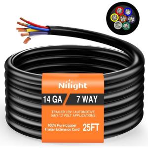 imageNilight 50049R 7Way 8 Feet Heavy Duty 7 Way Plug Inline Trailer Cord for Truck Camper Blade Molded RV Cable Wire Weatherproof ampamp Corrosion Resistant8FT2 Years WarrantyTraditional SAE Trailer Cord 25FT