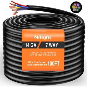 imageNilight 50049R 7Way 8 Feet Heavy Duty 7 Way Plug Inline Trailer Cord for Truck Camper Blade Molded RV Cable Wire Weatherproof ampamp Corrosion Resistant8FT2 Years WarrantyTraditional SAE Trailer Cord 100FT