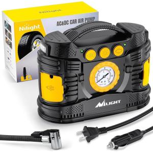 imageNilight Tire Inflator Air Compressor Portable Pump for 12V DC Car Tires with Digital Pressure Gauge 150PSI Auto LED Light Cars ATVs BicyclesAcDc Air Compressor Pressure Gauge
