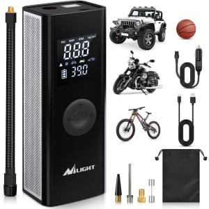 imageNilight Tire Inflator Air Compressor Portable Pump for 12V DC Car Tires with Digital Pressure Gauge 150PSI Auto LED Light Cars ATVs BicyclesCordless Air Compressor Pump