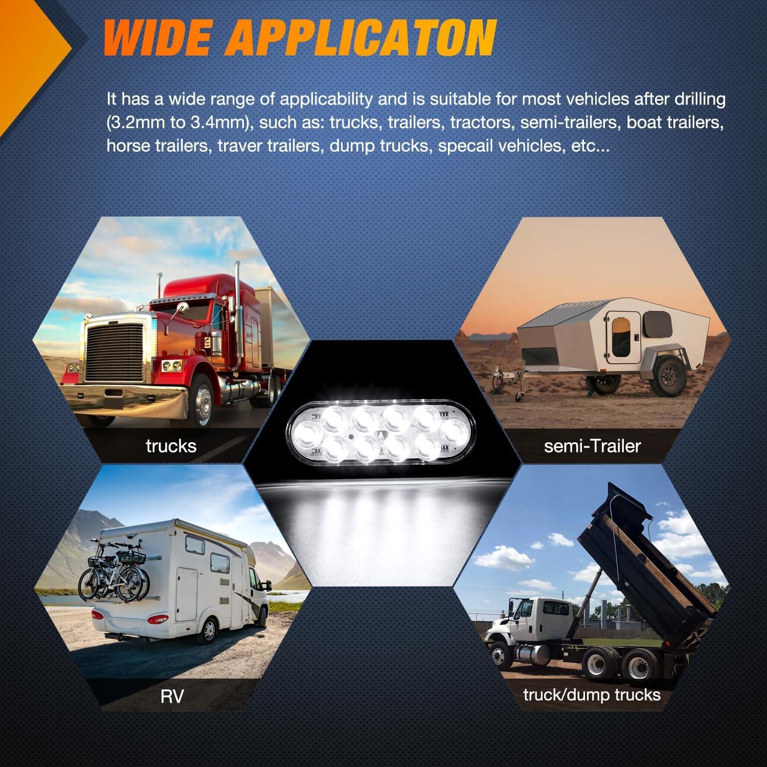 imageNilight RV Tail Light 2PCS 72 LED Red Running Stop Brake Turn Signals White License Plate Lights Surface Mount Waterproof Taillights for Caravan Camper VanWhite Lights Screws 4Pcs