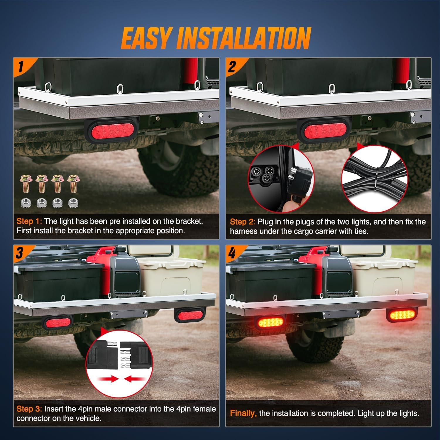 imageNilight RV Tail Light 2PCS 72 LED Red Running Stop Brake Turn Signals White License Plate Lights Surface Mount Waterproof Taillights for Caravan Camper VanTrailer Lights wWire wBrackets