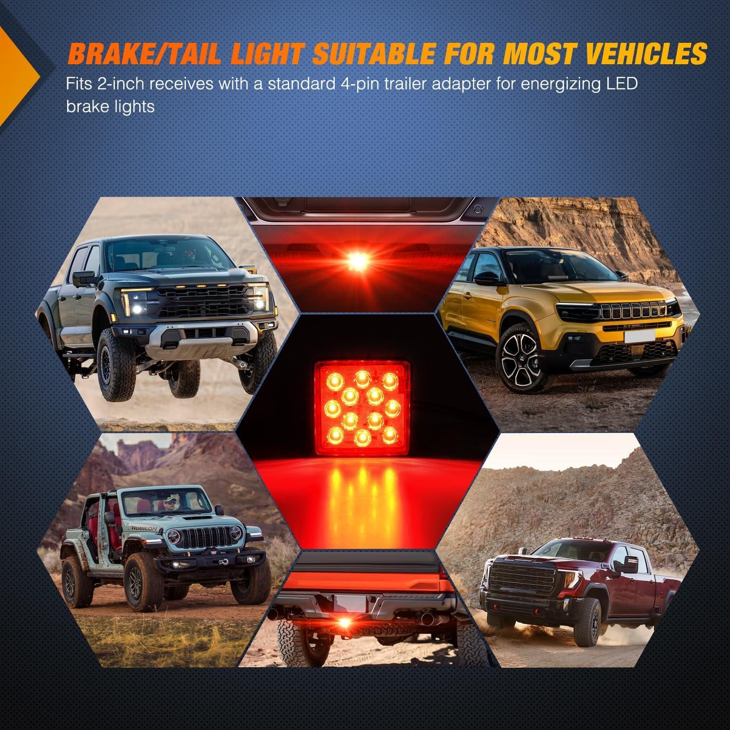 imageNilight RV Tail Light 2PCS 72 LED Red Running Stop Brake Turn Signals White License Plate Lights Surface Mount Waterproof Taillights for Caravan Camper VanLED Brake Trailer Light