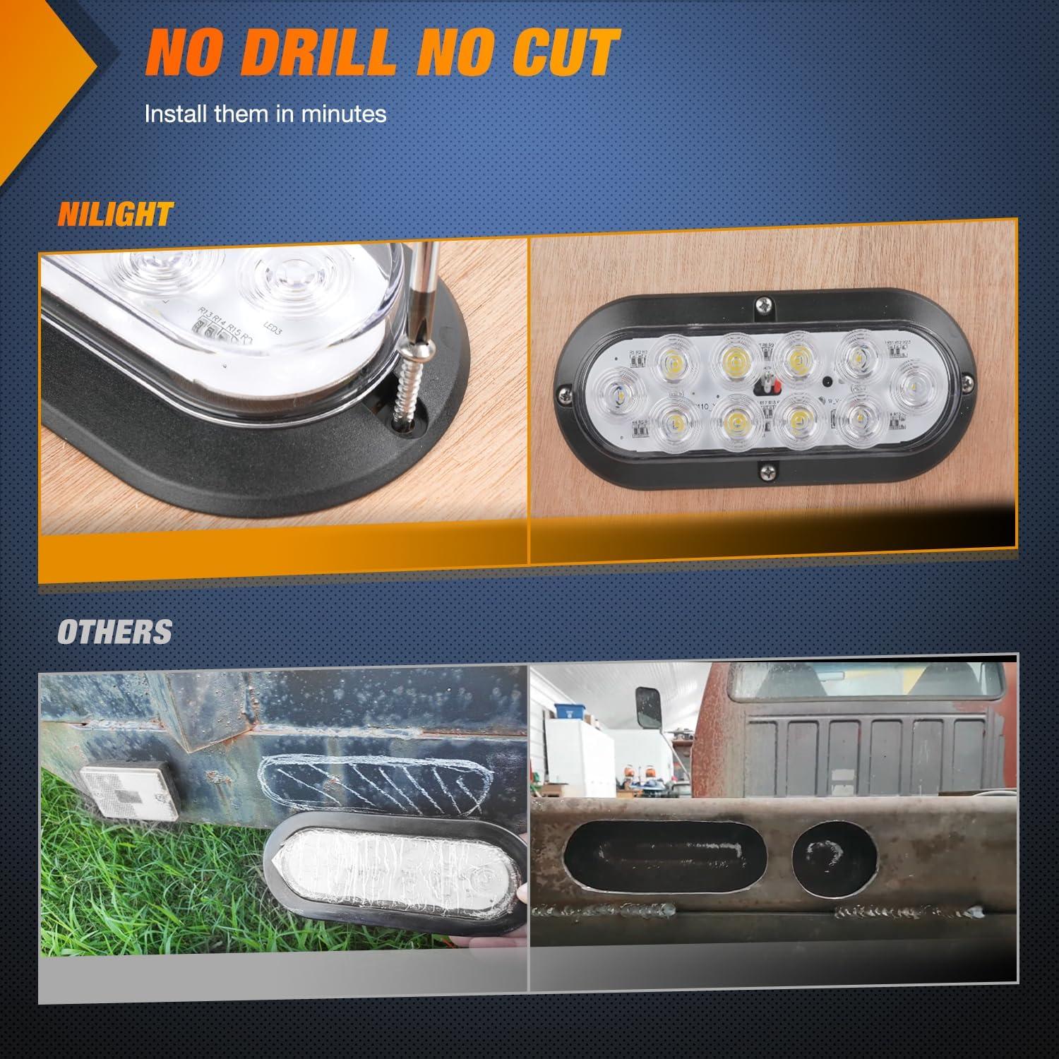 imageNilight RV Tail Light 2PCS 72 LED Red Running Stop Brake Turn Signals White License Plate Lights Surface Mount Waterproof Taillights for Caravan Camper VanWhite Lights Screws 4Pcs