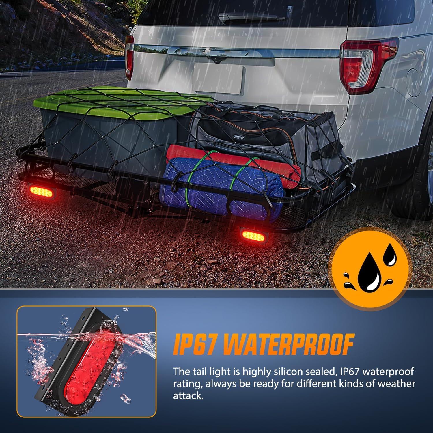 imageNilight RV Tail Light 2PCS 72 LED Red Running Stop Brake Turn Signals White License Plate Lights Surface Mount Waterproof Taillights for Caravan Camper VanTrailer Lights wWire wBrackets