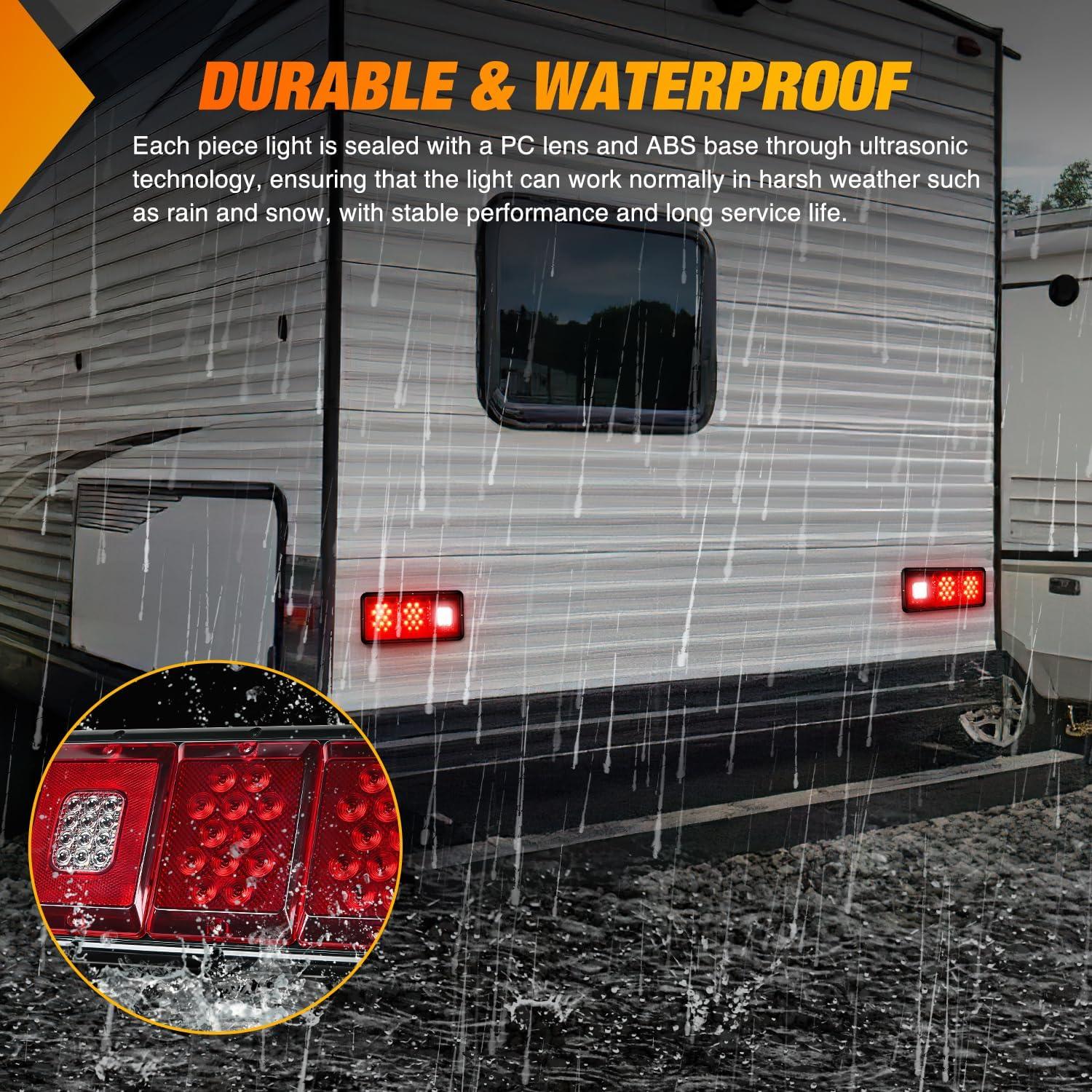 imageNilight RV Tail Light 2PCS 72 LED Red Running Stop Brake Turn Signals White License Plate Lights Surface Mount Waterproof Taillights for Caravan Camper VanTriple Tail Light 36LED