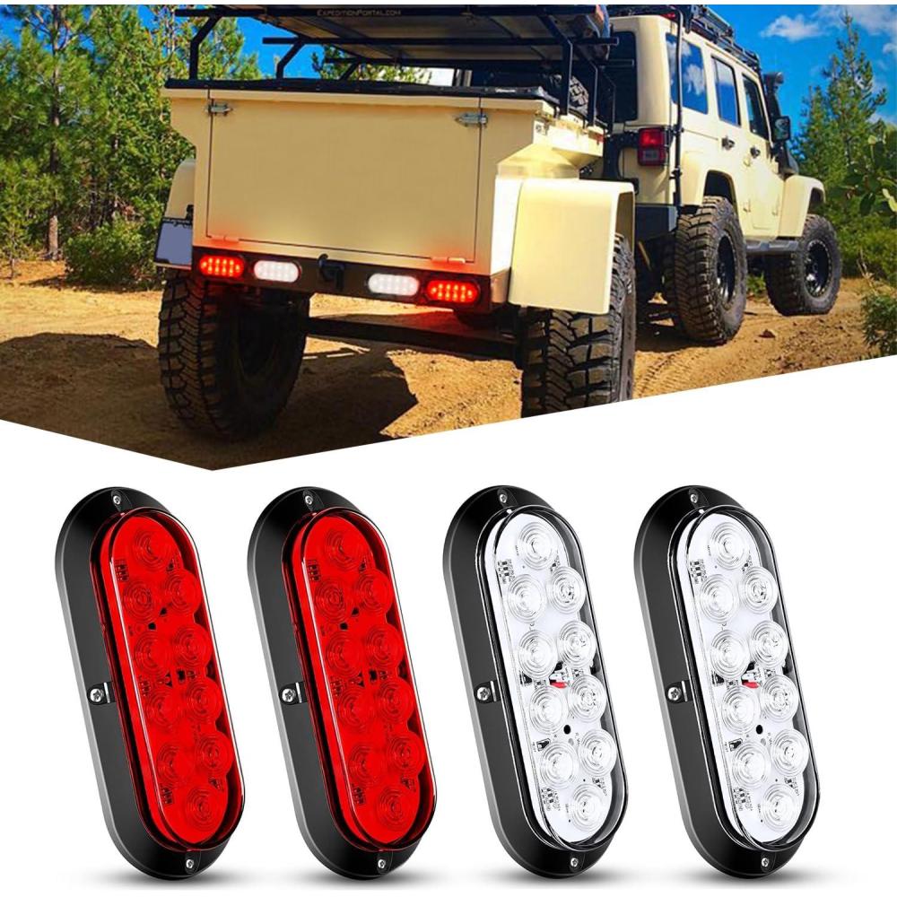 imageNilight RV Tail Light 2PCS 72 LED Red Running Stop Brake Turn Signals White License Plate Lights Surface Mount Waterproof Taillights for Caravan Camper VanRedWhite Lights Screws 4Pcs