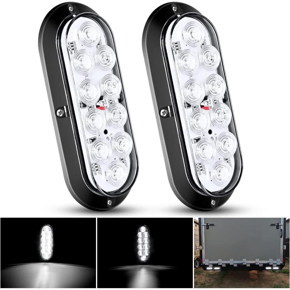 imageNilight RV Tail Light 2PCS 72 LED Red Running Stop Brake Turn Signals White License Plate Lights Surface Mount Waterproof Taillights for Caravan Camper VanWhite Lights Screws 2Pcs