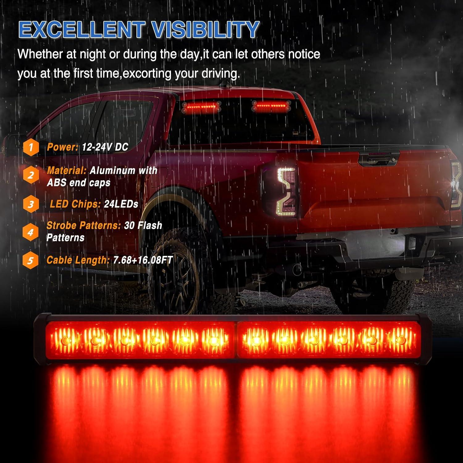 imageNilight 12LED Emergency Strobe Traffic Advisor Light Bar 2 in 1 Purple White Dash Warning Safety Flashing Lights FrontRear Windshield Construction Lights for Trucks Cars Plow Police VehiclesRed 24LED