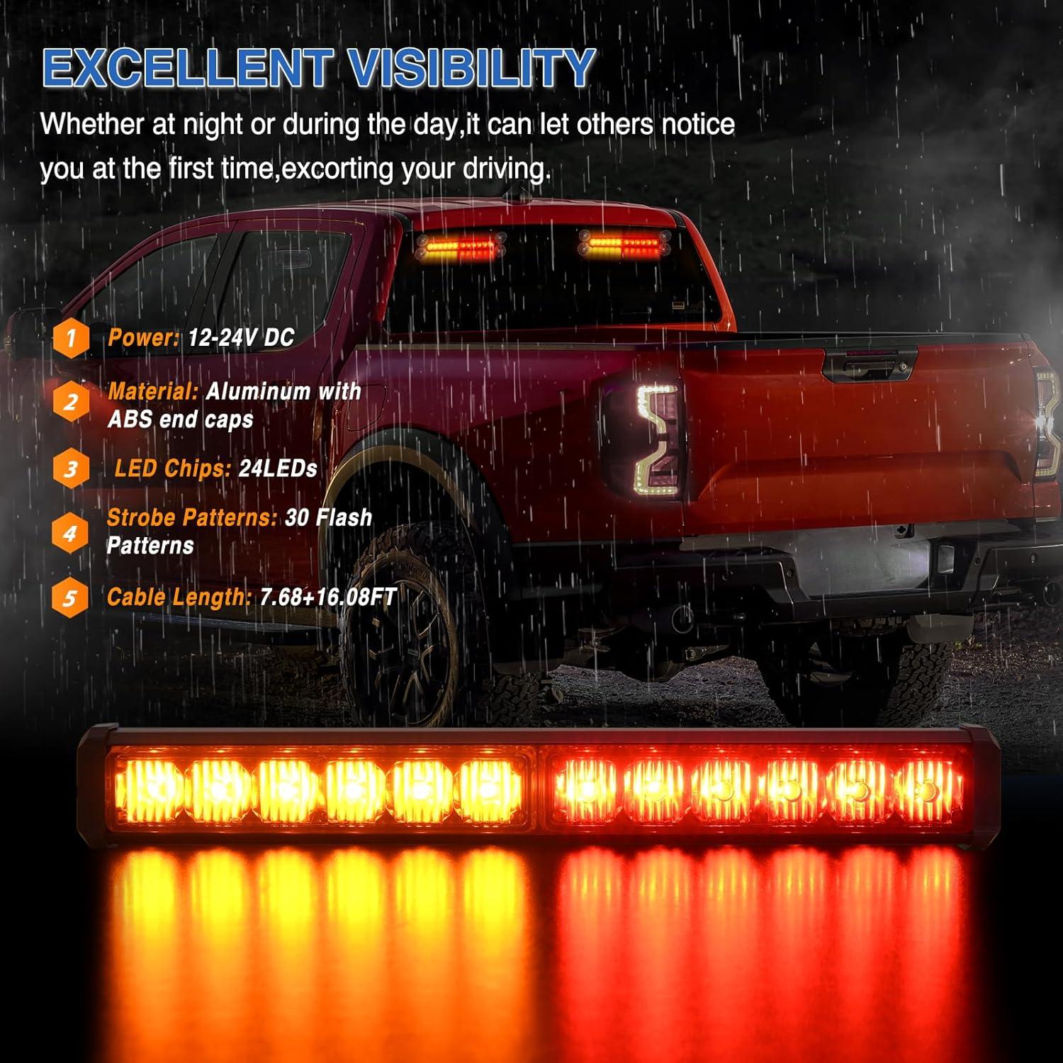 imageNilight 12LED Emergency Strobe Traffic Advisor Light Bar 2 in 1 Purple White Dash Warning Safety Flashing Lights FrontRear Windshield Construction Lights for Trucks Cars Plow Police VehiclesAmber Red 24LED