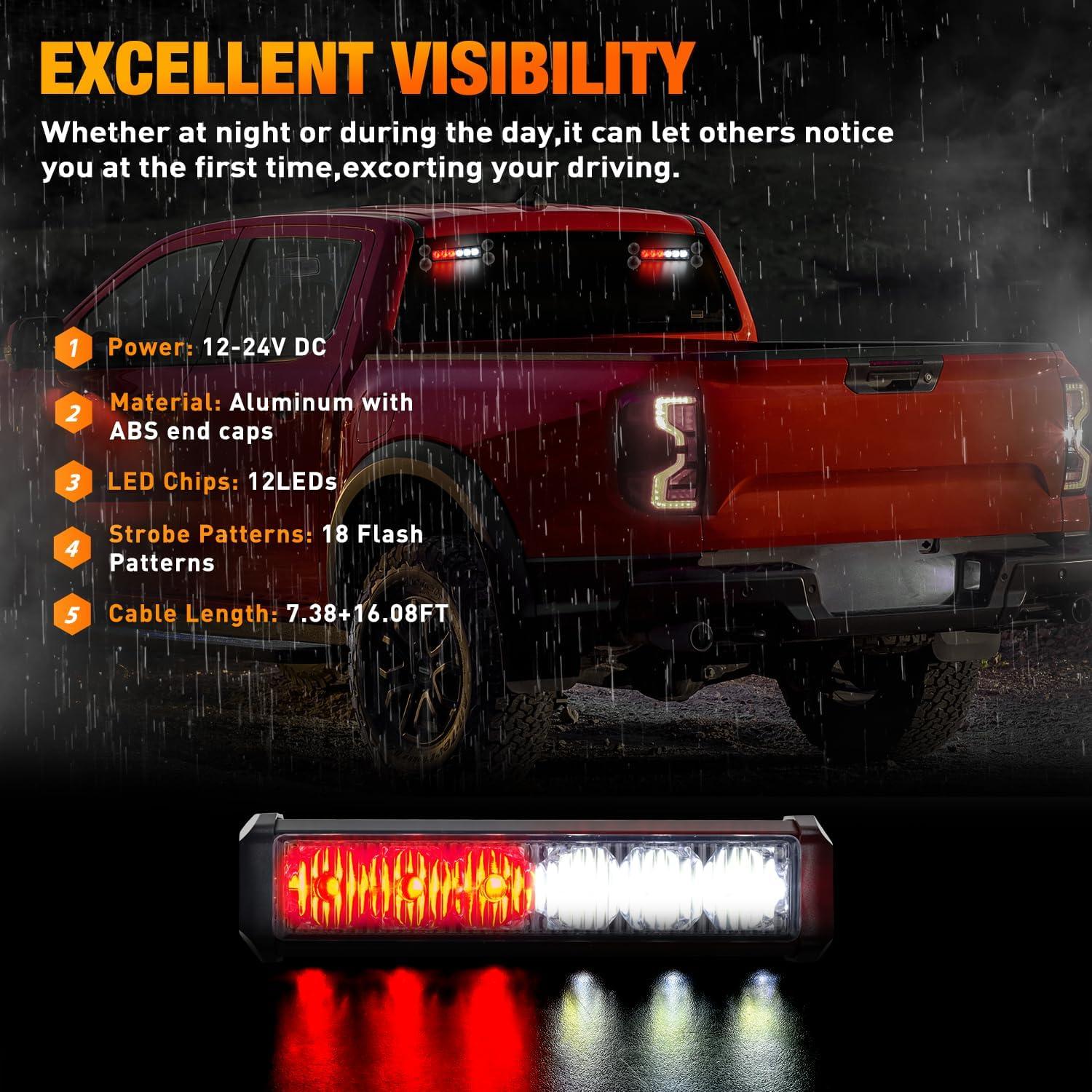 imageNilight 12LED Emergency Strobe Traffic Advisor Light Bar 2 in 1 Purple White Dash Warning Safety Flashing Lights FrontRear Windshield Construction Lights for Trucks Cars Plow Police VehiclesRed White 12LED