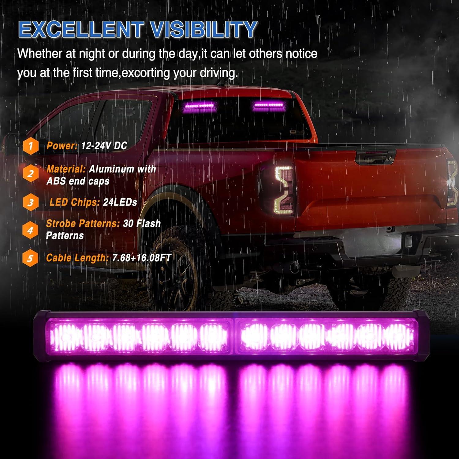 imageNilight 12LED Emergency Strobe Traffic Advisor Light Bar 2 in 1 Purple White Dash Warning Safety Flashing Lights FrontRear Windshield Construction Lights for Trucks Cars Plow Police VehiclesPurple 24LED