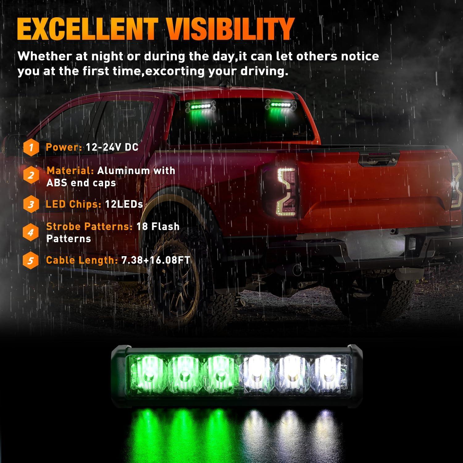 imageNilight 12LED Emergency Strobe Traffic Advisor Light Bar 2 in 1 Purple White Dash Warning Safety Flashing Lights FrontRear Windshield Construction Lights for Trucks Cars Plow Police VehiclesGreen White 12LED