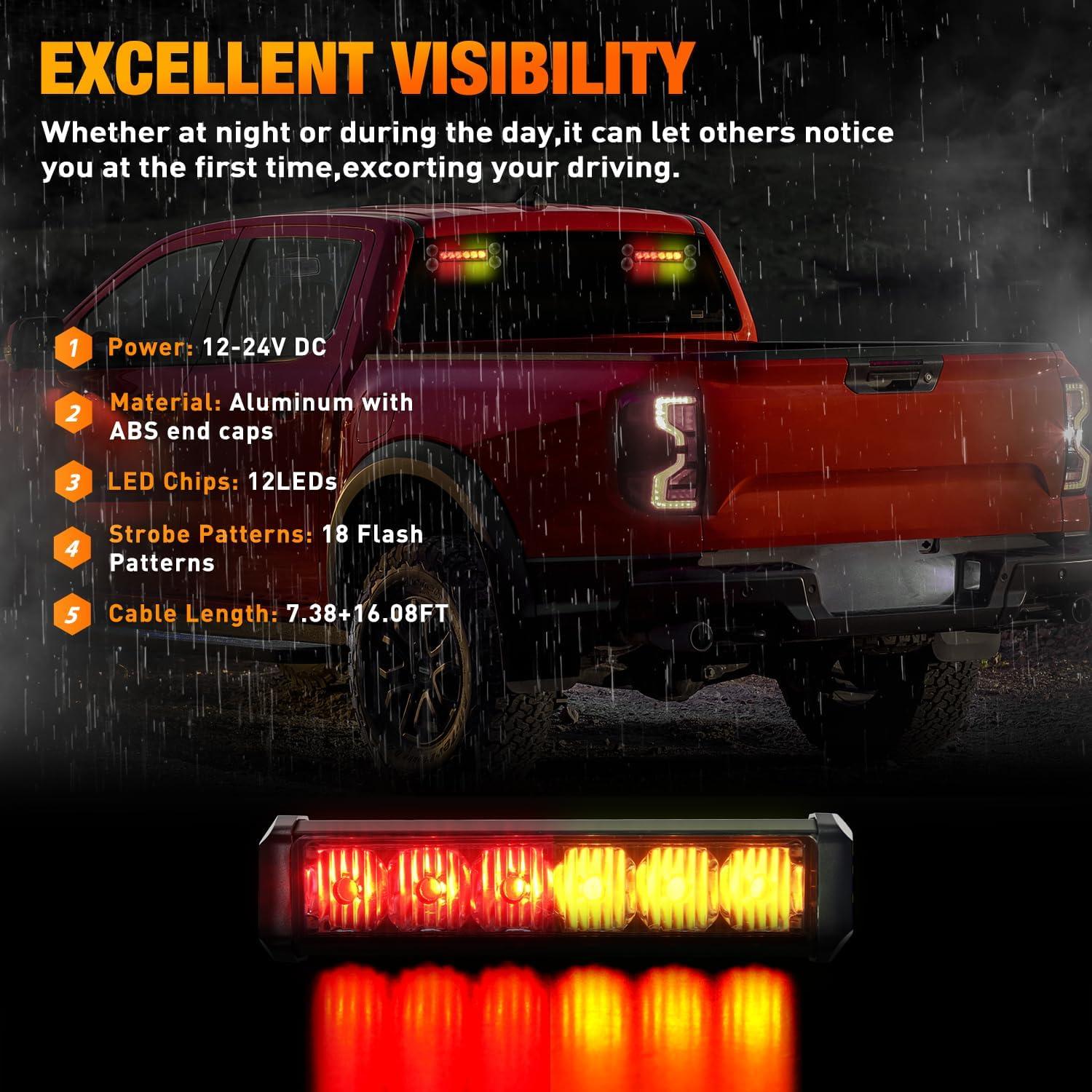 imageNilight 12LED Emergency Strobe Traffic Advisor Light Bar 2 in 1 Purple White Dash Warning Safety Flashing Lights FrontRear Windshield Construction Lights for Trucks Cars Plow Police VehiclesAmber Red 12LED