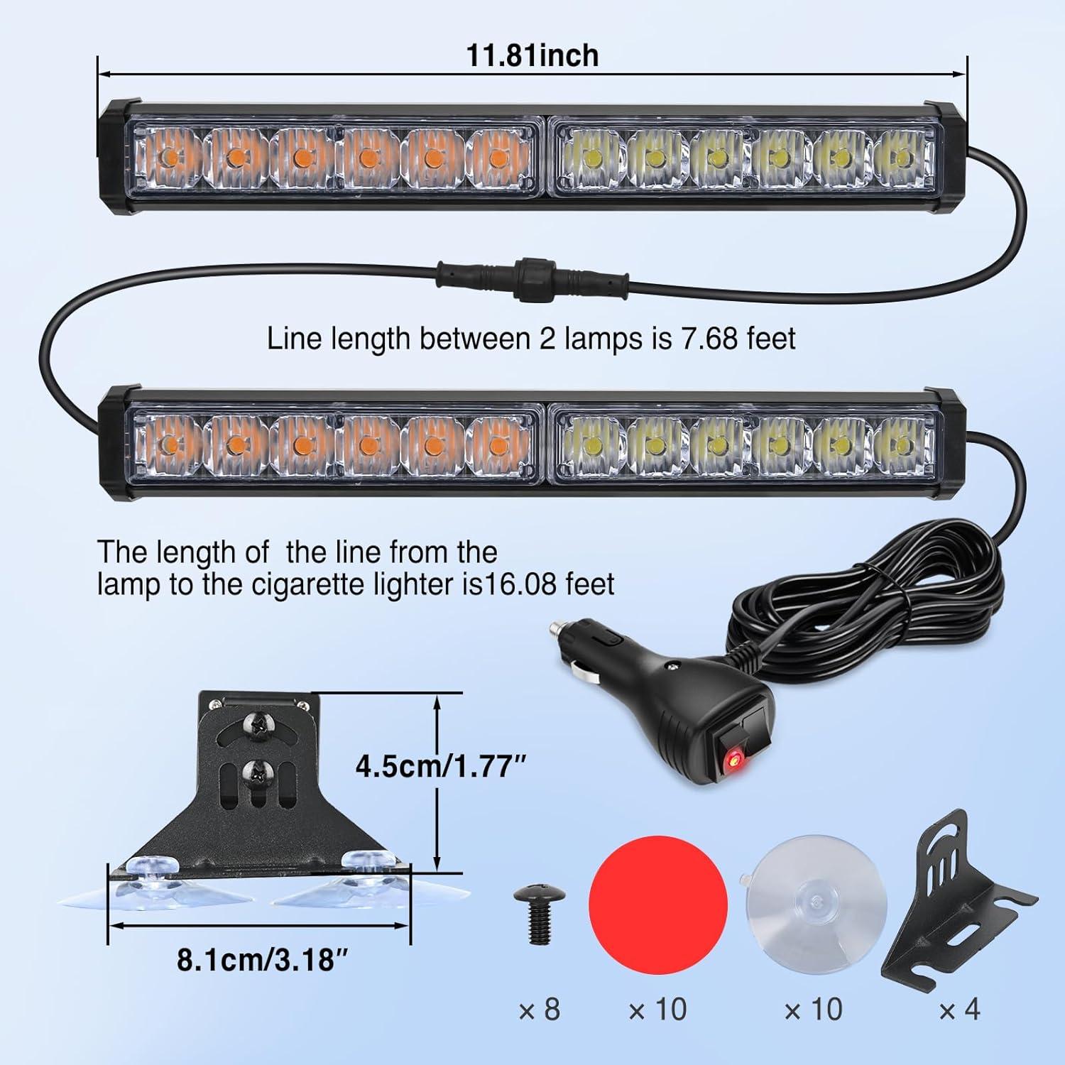 imageNilight 12LED Emergency Strobe Traffic Advisor Light Bar 2 in 1 Purple White Dash Warning Safety Flashing Lights FrontRear Windshield Construction Lights for Trucks Cars Plow Police VehiclesAmber White 24LED
