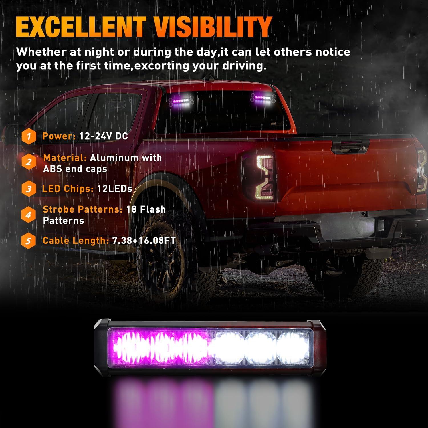 imageNilight 12LED Emergency Strobe Traffic Advisor Light Bar 2 in 1 Purple White Dash Warning Safety Flashing Lights FrontRear Windshield Construction Lights for Trucks Cars Plow Police VehiclesPurple White 12LED