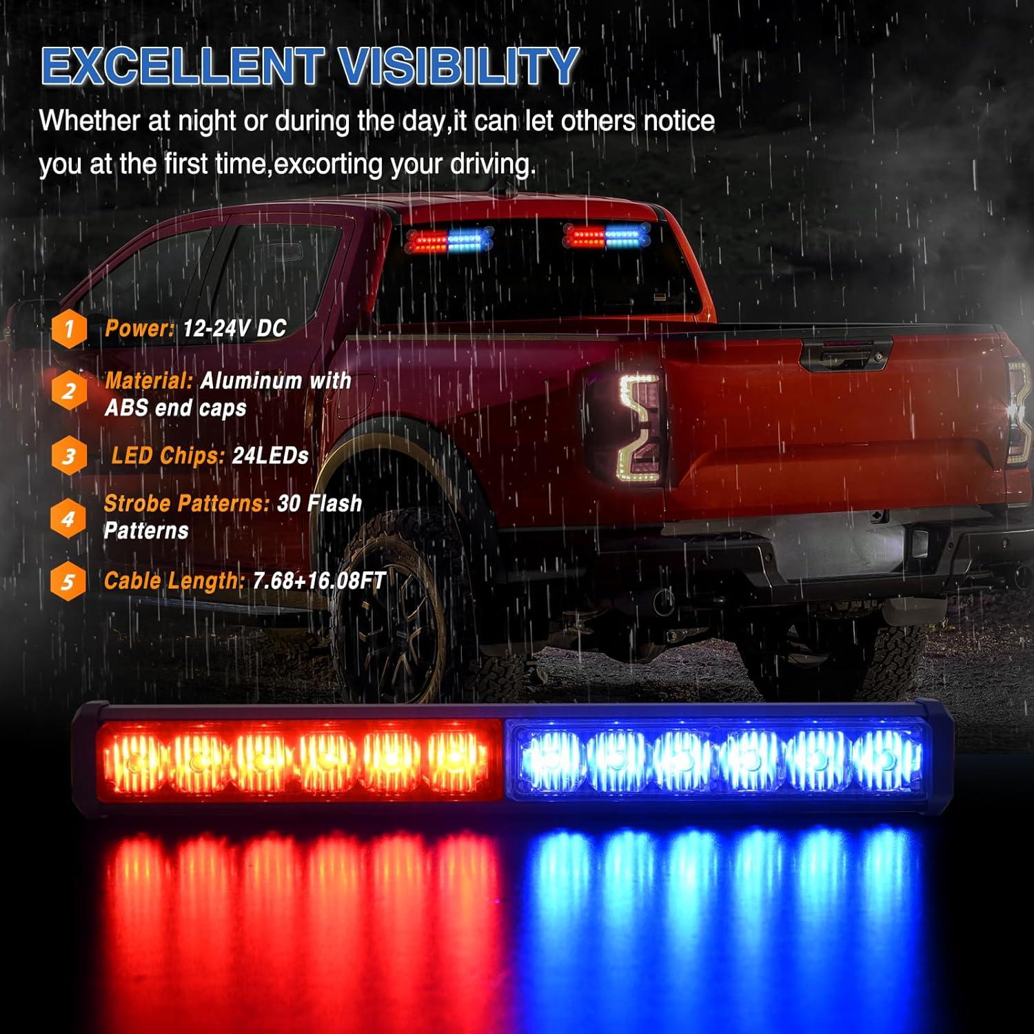 imageNilight 12LED Emergency Strobe Traffic Advisor Light Bar 2 in 1 Purple White Dash Warning Safety Flashing Lights FrontRear Windshield Construction Lights for Trucks Cars Plow Police VehiclesRed Blue 24LED