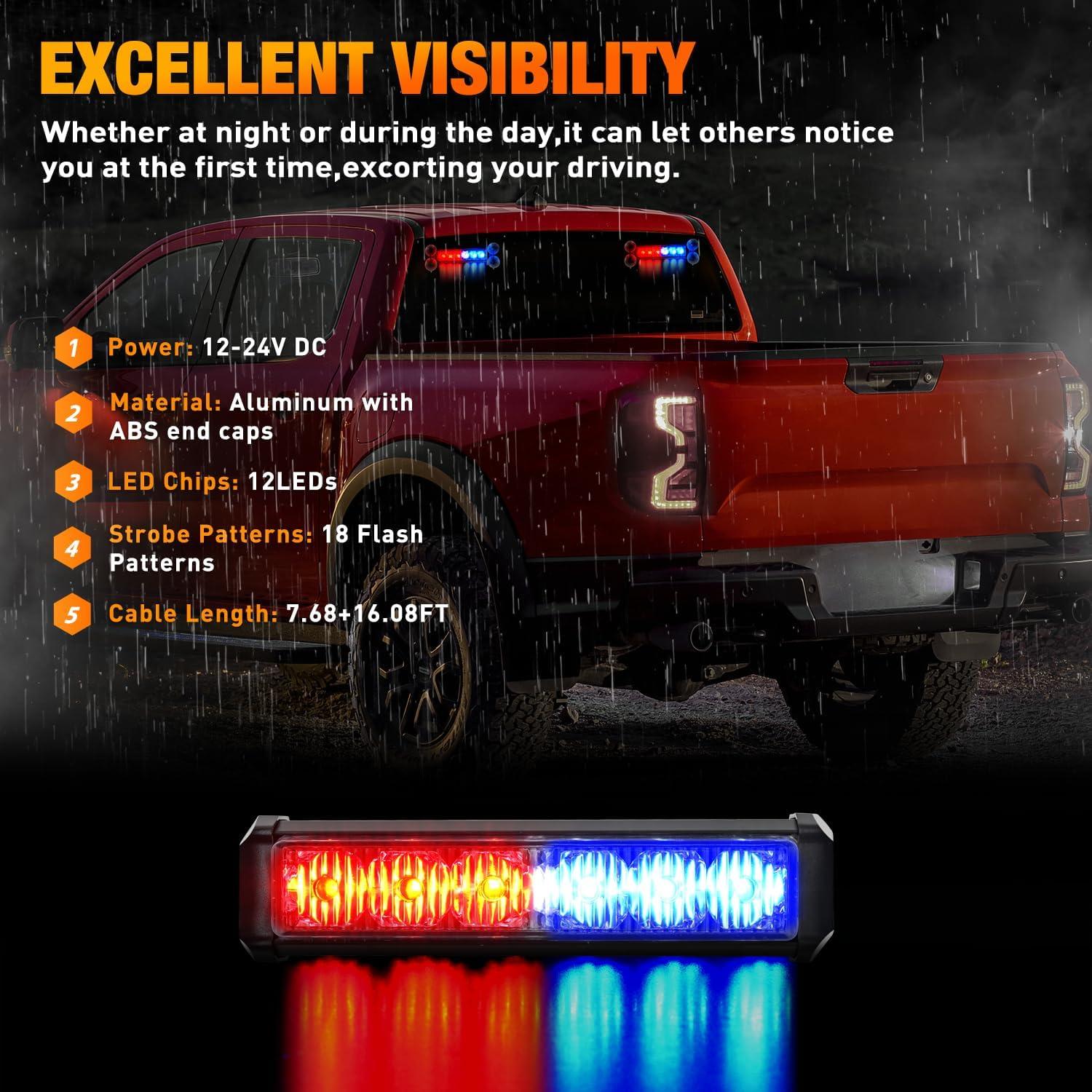 imageNilight 12LED Emergency Strobe Traffic Advisor Light Bar 2 in 1 Purple White Dash Warning Safety Flashing Lights FrontRear Windshield Construction Lights for Trucks Cars Plow Police VehiclesRed Blue 12LED