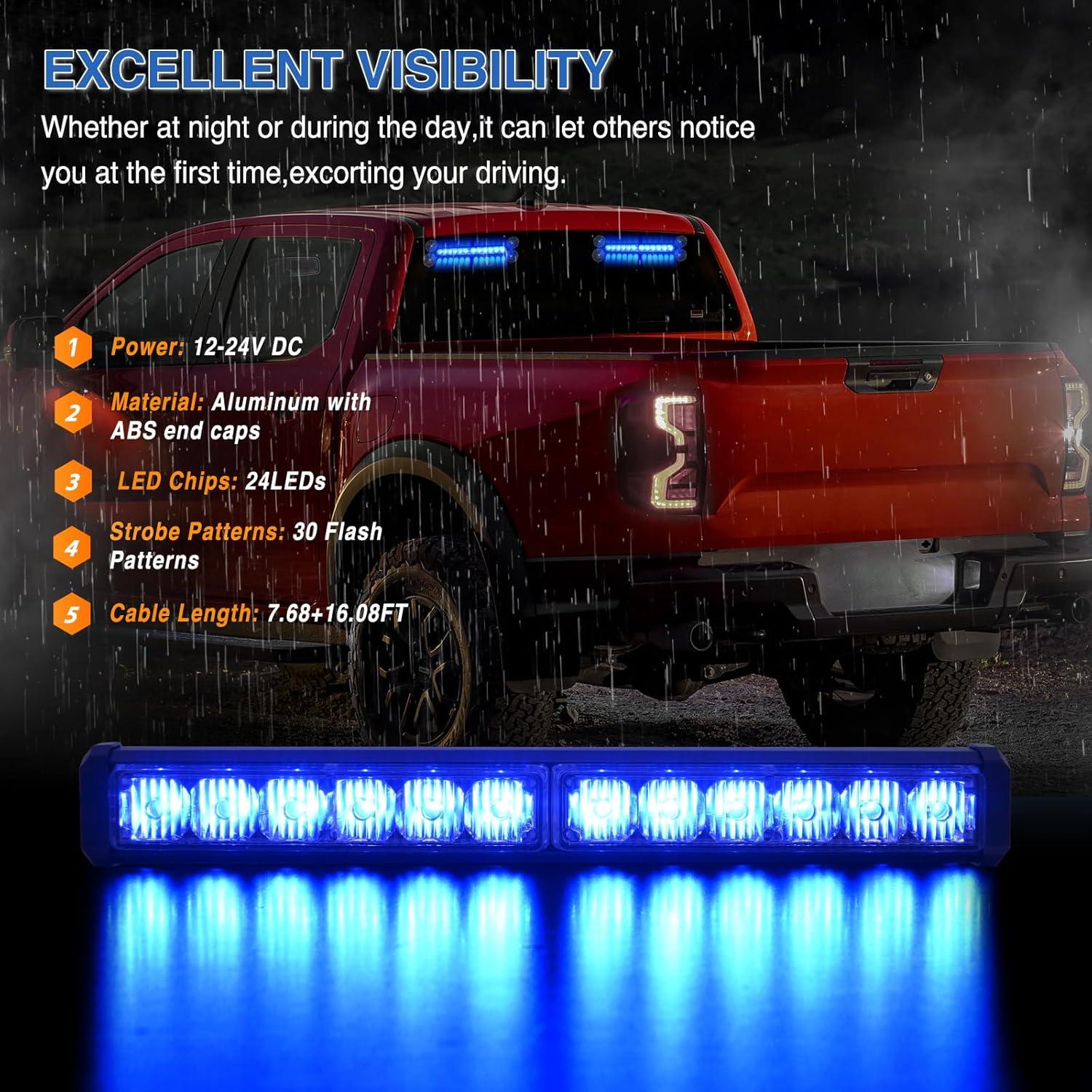 imageNilight 12LED Emergency Strobe Traffic Advisor Light Bar 2 in 1 Purple White Dash Warning Safety Flashing Lights FrontRear Windshield Construction Lights for Trucks Cars Plow Police VehiclesBlue 24LED