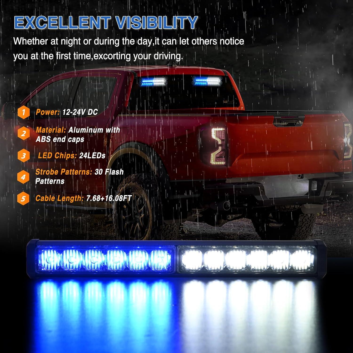 imageNilight 12LED Emergency Strobe Traffic Advisor Light Bar 2 in 1 Purple White Dash Warning Safety Flashing Lights FrontRear Windshield Construction Lights for Trucks Cars Plow Police VehiclesBlue White 24LED
