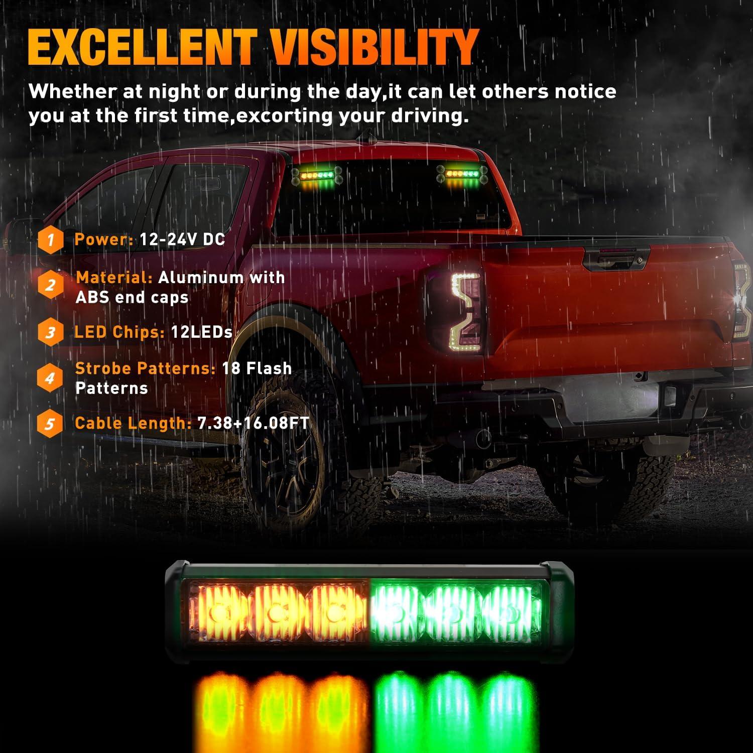 imageNilight 12LED Emergency Strobe Traffic Advisor Light Bar 2 in 1 Purple White Dash Warning Safety Flashing Lights FrontRear Windshield Construction Lights for Trucks Cars Plow Police VehiclesAmber Green 12LED
