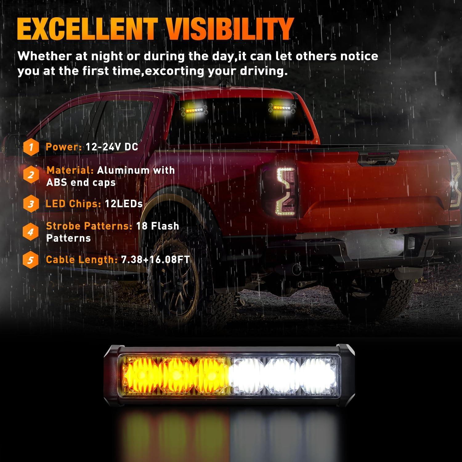 imageNilight 12LED Emergency Strobe Traffic Advisor Light Bar 2 in 1 Purple White Dash Warning Safety Flashing Lights FrontRear Windshield Construction Lights for Trucks Cars Plow Police VehiclesAmber White 12LED