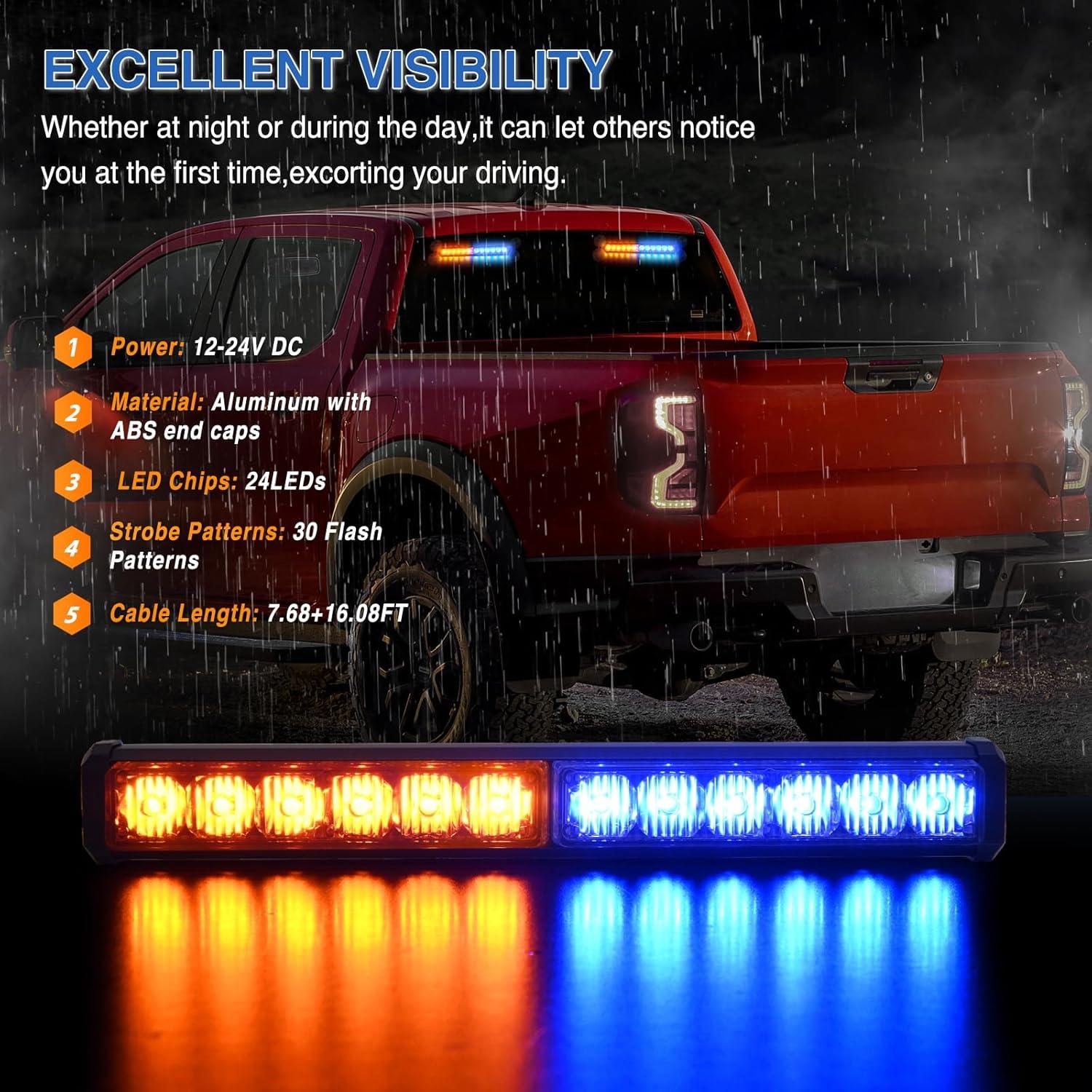 imageNilight 12LED Emergency Strobe Traffic Advisor Light Bar 2 in 1 Purple White Dash Warning Safety Flashing Lights FrontRear Windshield Construction Lights for Trucks Cars Plow Police VehiclesAmber Blue 24LED
